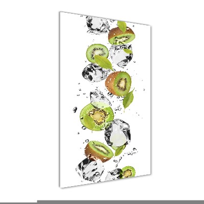 Cuadro de cristal moderno efecto brillo vertical Kiwi y agua