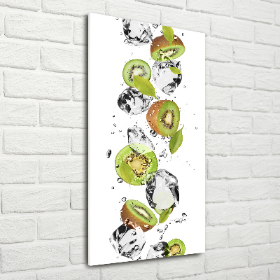 Cuadro de cristal moderno efecto brillo vertical Kiwi y agua