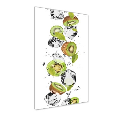 Cuadro de cristal moderno efecto brillo vertical Kiwi y agua