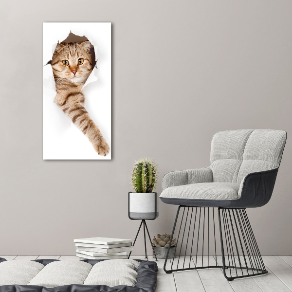 Cuadro decorativo en cristal con canto pulido vertical Gato