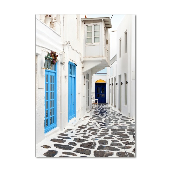Fotocuadro de cristal elegante para hogar vertical calles griegas