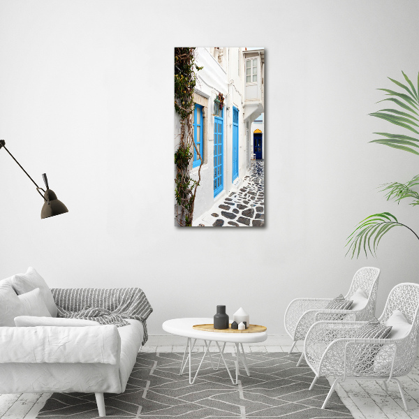 Fotocuadro de cristal elegante para hogar vertical calles griegas