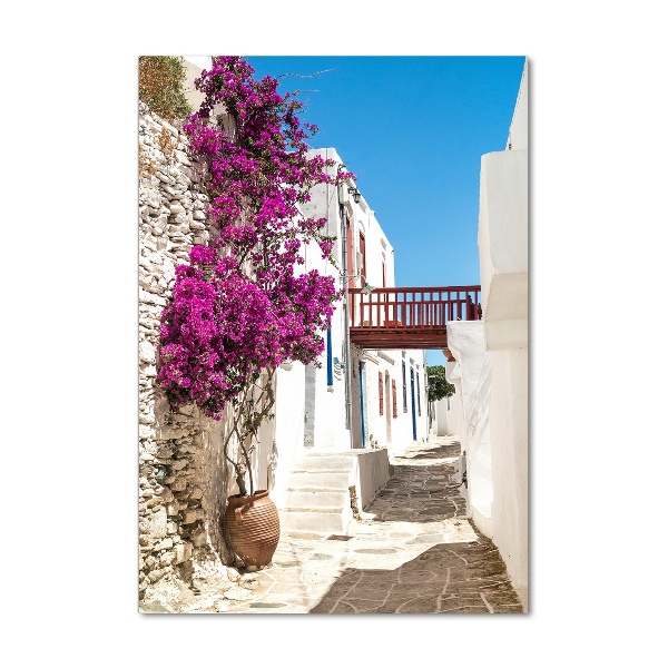 Cuadro de cristal moderno efecto brillo vertical calles griegas