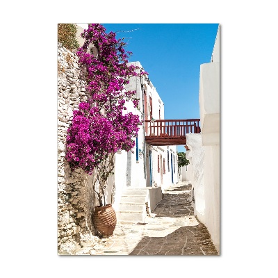 Cuadro de cristal moderno efecto brillo vertical calles griegas