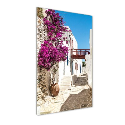 Cuadro de cristal moderno efecto brillo vertical calles griegas