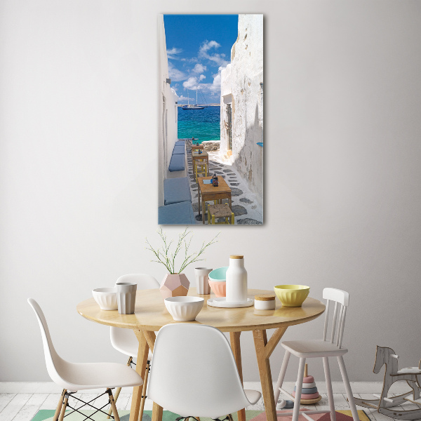 Cuadro decorativo en cristal con canto pulido vertical calles griegas