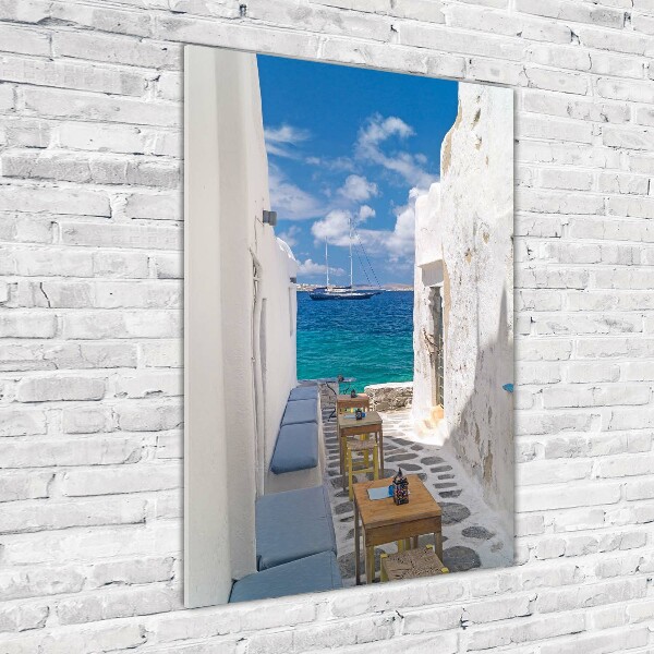 Cuadro decorativo en cristal con canto pulido vertical calles griegas