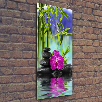 Cuadro de vidrio templado 4mm para pared vertical Orquídea y bambú
