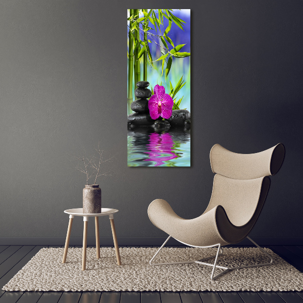 Cuadro de vidrio templado 4mm para pared vertical Orquídea y bambú