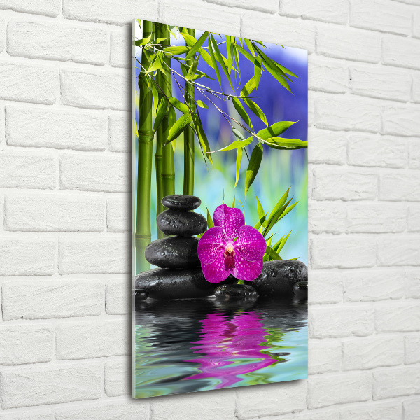 Cuadro de vidrio templado 4mm para pared vertical Orquídea y bambú