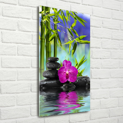 Cuadro de vidrio templado 4mm para pared vertical Orquídea y bambú