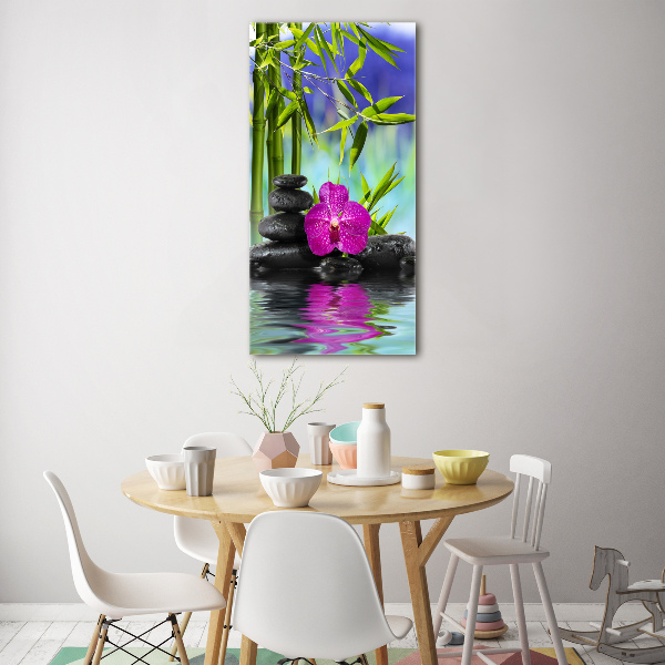 Cuadro de vidrio templado 4mm para pared vertical Orquídea y bambú