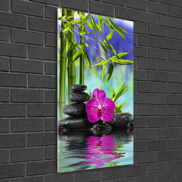 Cuadro de vidrio templado 4mm para pared vertical Orquídea y bambú