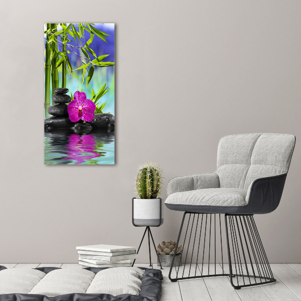 Cuadro de vidrio templado 4mm para pared vertical Orquídea y bambú