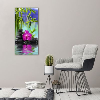 Cuadro de vidrio templado 4mm para pared vertical Orquídea y bambú