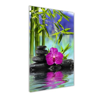 Cuadro de vidrio templado 4mm para pared vertical Orquídea y bambú