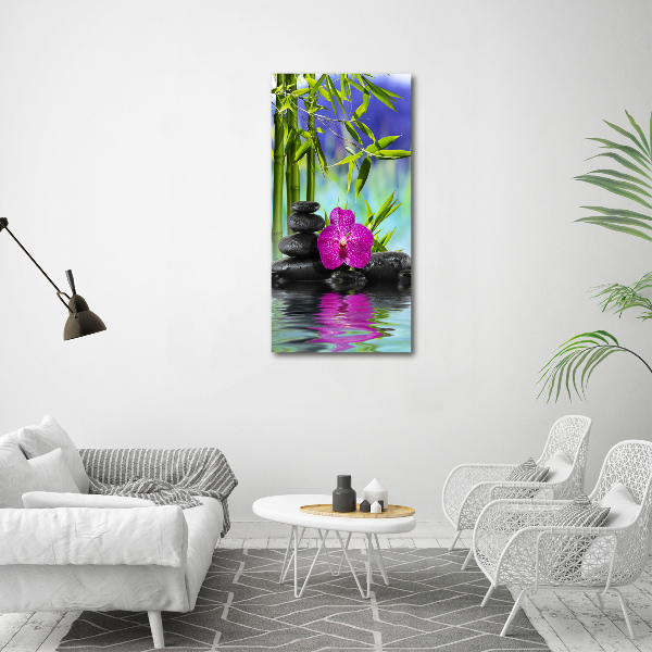 Cuadro de vidrio templado 4mm para pared vertical Orquídea y bambú