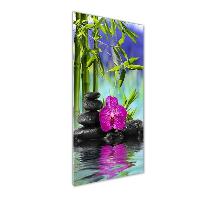Cuadro de vidrio templado 4mm para pared vertical Orquídea y bambú