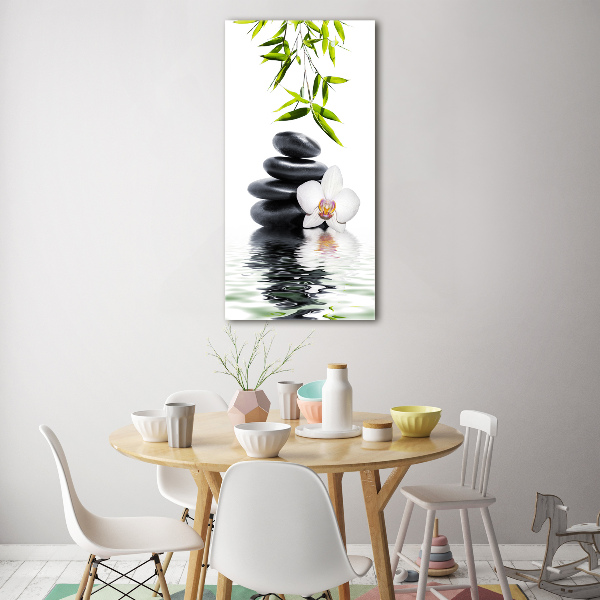 Fotocuadro de cristal elegante para hogar vertical Orquídea y piedras