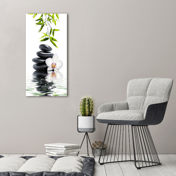 Fotocuadro de cristal elegante para hogar vertical Orquídea y piedras