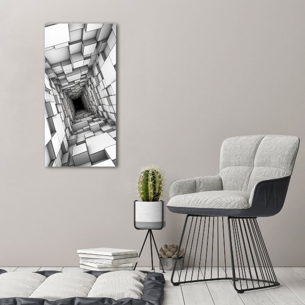Cuadro de cristal moderno efecto brillo vertical Túnel de cubos