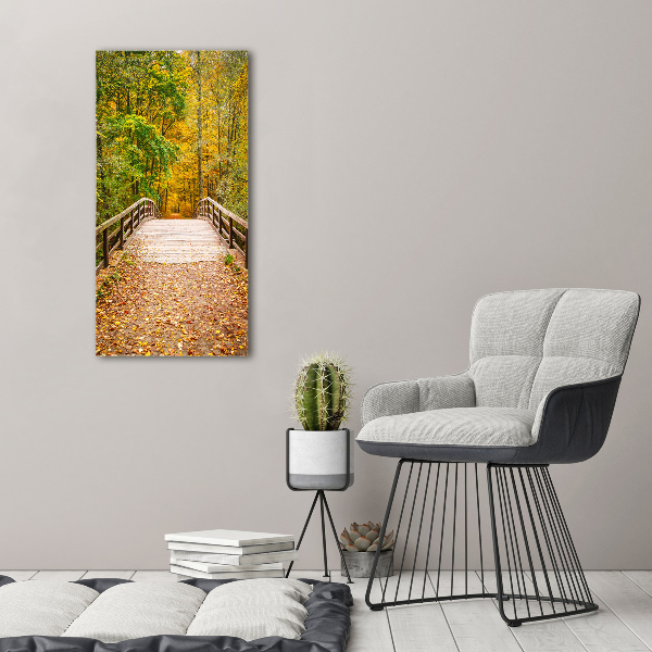 Cuadro decorativo en cristal con canto pulido vertical Bosque en otoño