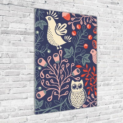 Fotocuadro de cristal elegante para hogar vertical Gallo gallina búho