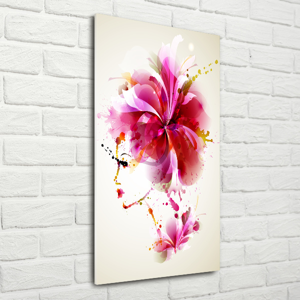 Cuadro decorativo en cristal con canto pulido vertical Mujer abstracta