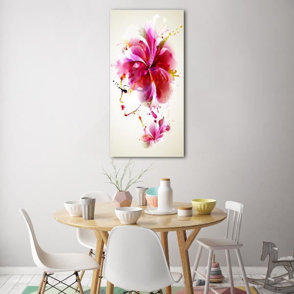 Cuadro decorativo en cristal con canto pulido vertical Mujer abstracta