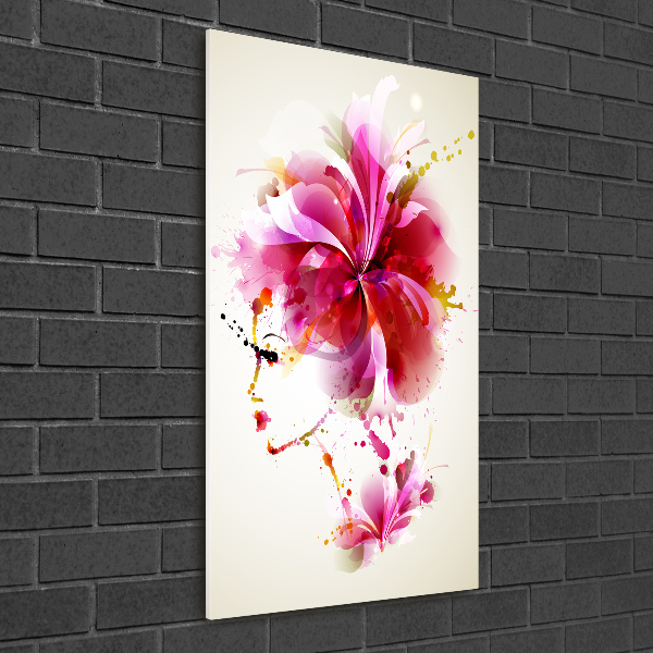 Cuadro decorativo en cristal con canto pulido vertical Mujer abstracta