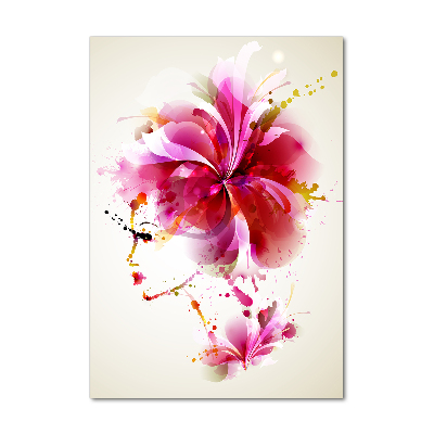 Cuadro decorativo en cristal con canto pulido vertical Mujer abstracta