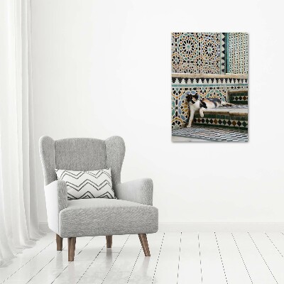 Fotocuadro de cristal elegante para hogar vertical Un gato en Marruecos