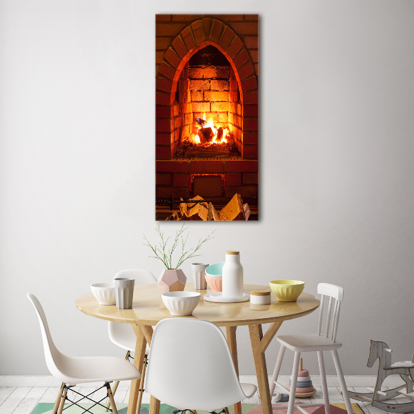 Cuadro de cristal moderno efecto brillo vertical Fuego en la chimenea