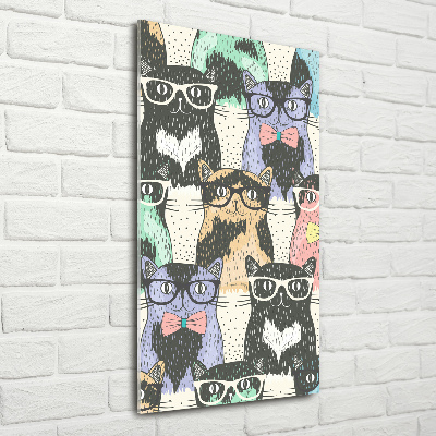 Cuadro decorativo en cristal con canto pulido vertical Gatos con gafas