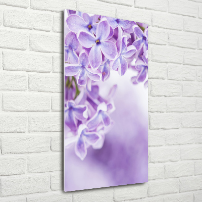 Fotocuadro de cristal elegante para hogar vertical flores lilas