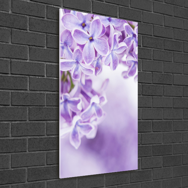 Fotocuadro de cristal elegante para hogar vertical flores lilas