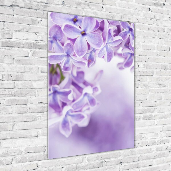 Fotocuadro de cristal elegante para hogar vertical flores lilas