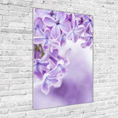 Fotocuadro de cristal elegante para hogar vertical flores lilas