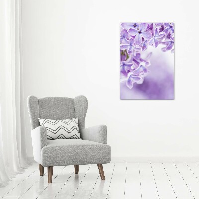 Fotocuadro de cristal elegante para hogar vertical flores lilas