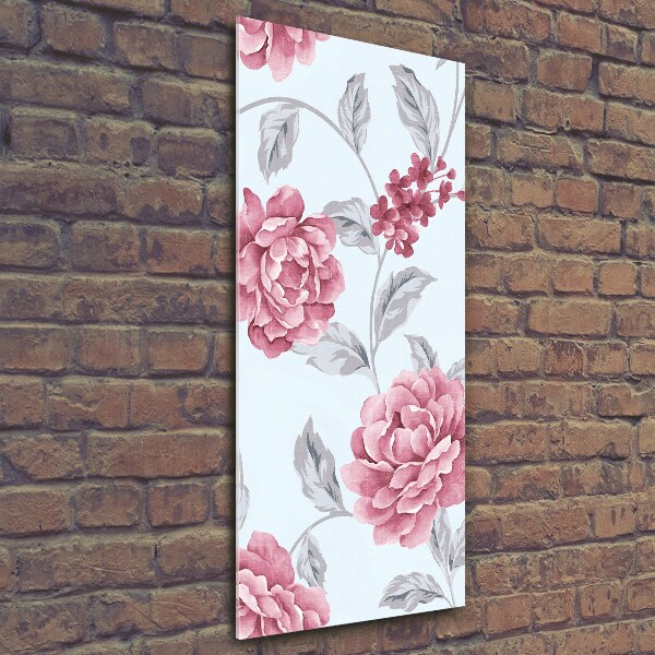 Cuadro de vidrio templado 4mm para pared vertical Peonías