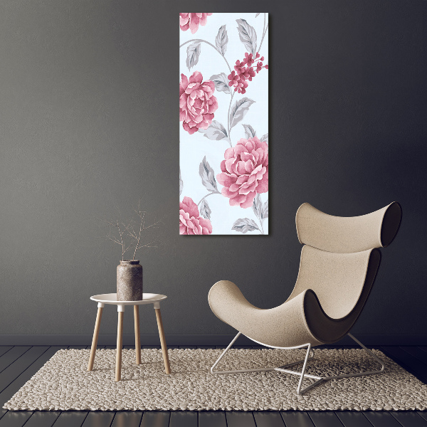 Cuadro de vidrio templado 4mm para pared vertical Peonías