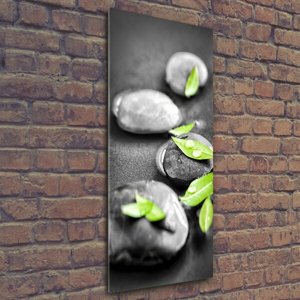 Fotocuadro de cristal elegante para hogar vertical Hojas de piedras zen