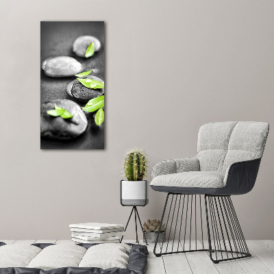 Fotocuadro de cristal elegante para hogar vertical Hojas de piedras zen