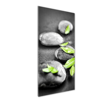 Fotocuadro de cristal elegante para hogar vertical Hojas de piedras zen