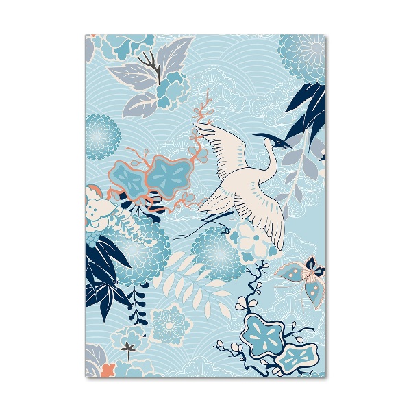 Fotocuadro de cristal elegante para hogar vertical Grulla y flores