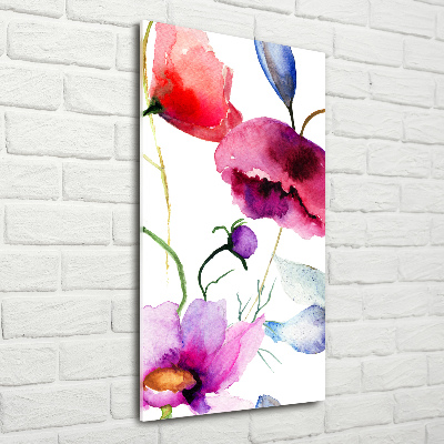 Fotocuadro de cristal elegante para hogar vertical Amapolas