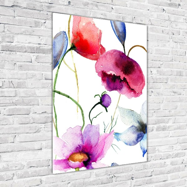 Fotocuadro de cristal elegante para hogar vertical Amapolas