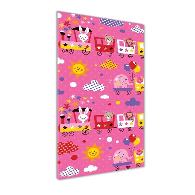 Cuadro decorativo en cristal con canto pulido vertical Tren feliz