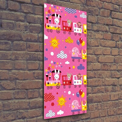 Cuadro decorativo en cristal con canto pulido vertical Tren feliz