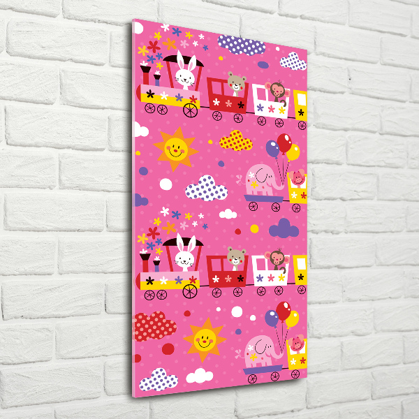 Cuadro decorativo en cristal con canto pulido vertical Tren feliz